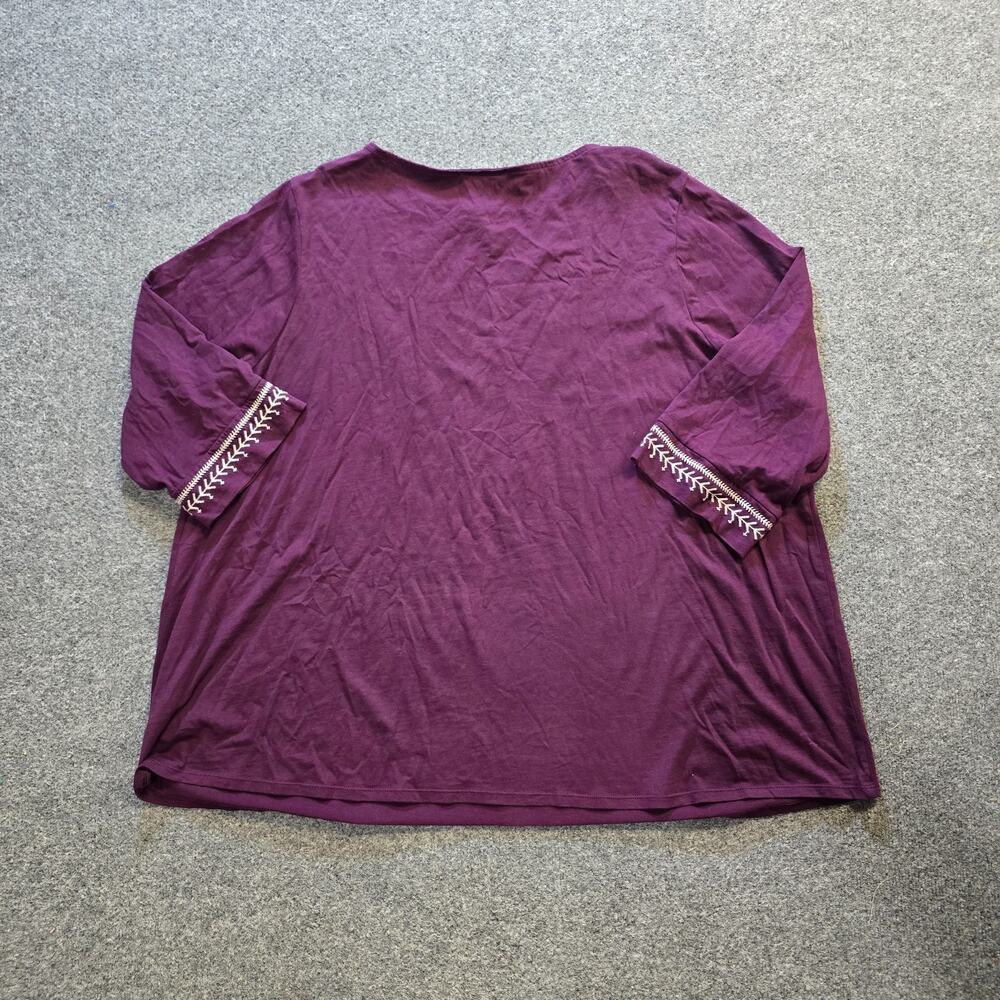 J Jill Top Womens Size 4X Purple Embroidered 3/4 Sleeve Stretchy Wearever Casual - Picture 8 of 9